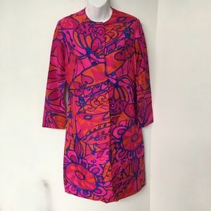 Anthony Allan Dress Vintage  Union Bright Pink Orange Front Zipper Back Pleat